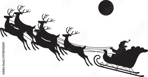 Silhouette reindeer sleigh