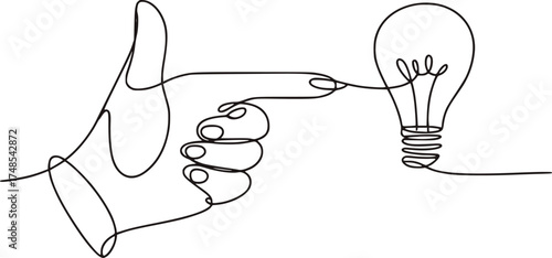 Hand pointing to light bulb idea finger