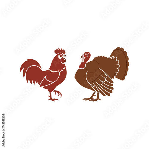 Rooster and turkey farm birds animal vector illustration simple design vector