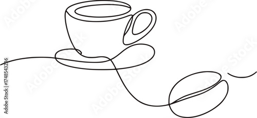 Minimalist coffee cup and bean line art coffee bean line drawing