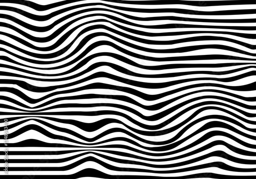 Wavy black and white horizontal lines pattern with optical illusion effect
