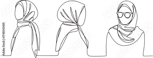 Minimalist line art portraits of women wearing hijabs and glasses illustration woman