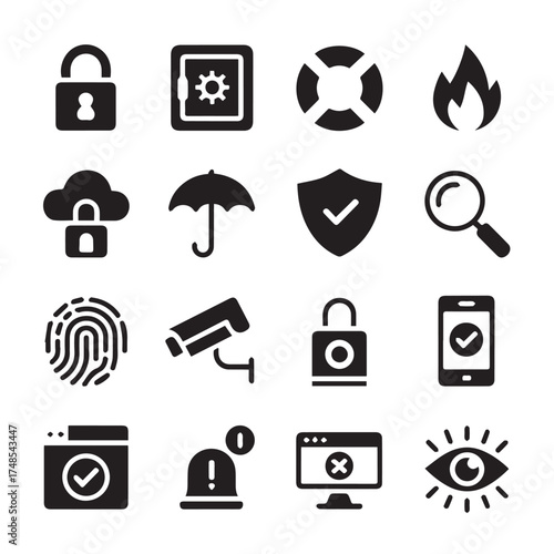 security toolkit icon collection for data protection monitoring compliance and emergency alerts