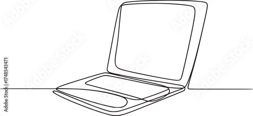 Minimalist line drawing of an open laptop computer technology