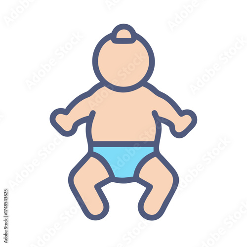 Illustration of a baby wearing a blue diaper