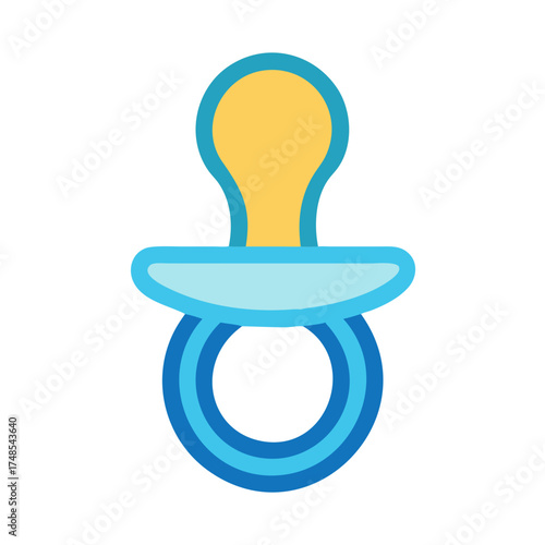 Isolated light blue and yellow baby pacifier on black background