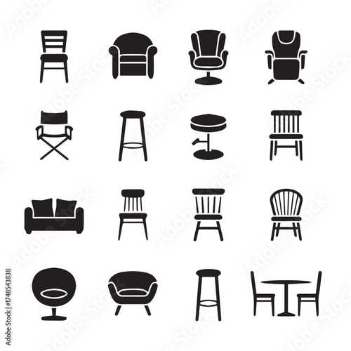 black chair silhouettes collection icons seating furniture styles vector ai eps jpeg png for interior design