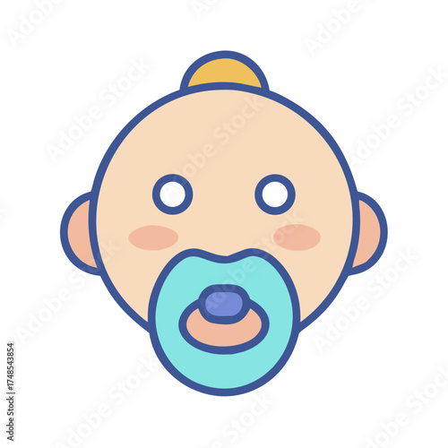 Infant face illustration with pacifier against black background
