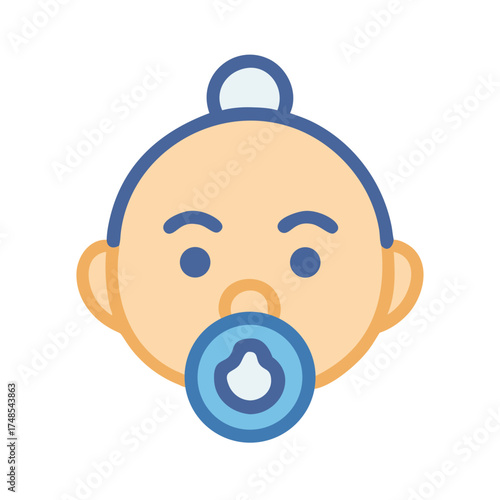 Flat baby icon with pacifier on black background