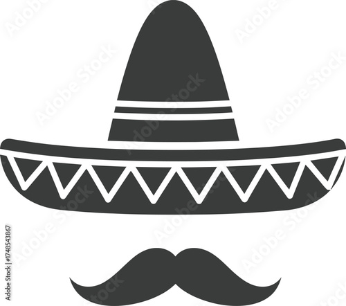 Traditional Mexican sombrero hat paired with a classic gentlemans moustache for cultural celebration
