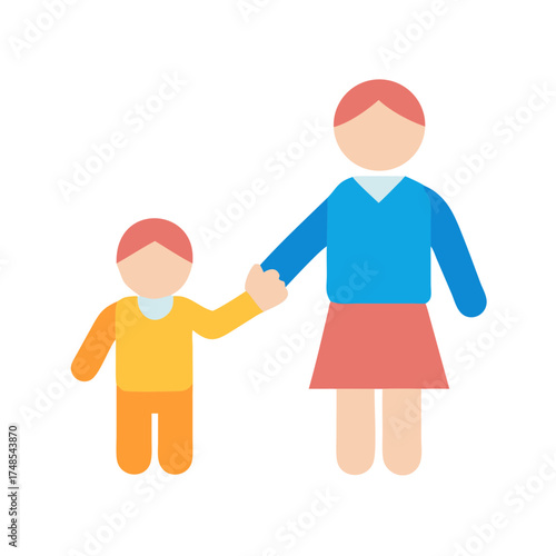 Mother and child holding hands flat vector illustration
