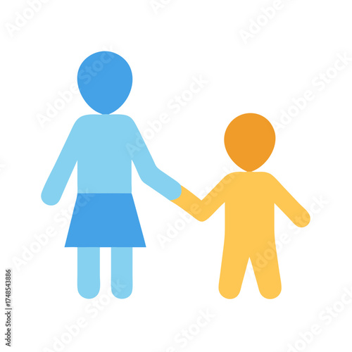 Stylized graphic illustration of parent and child holding hands