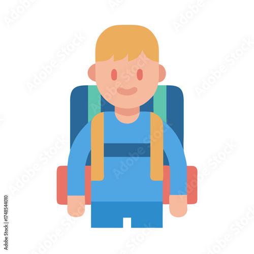 Flat style icon of a hiker with backpack