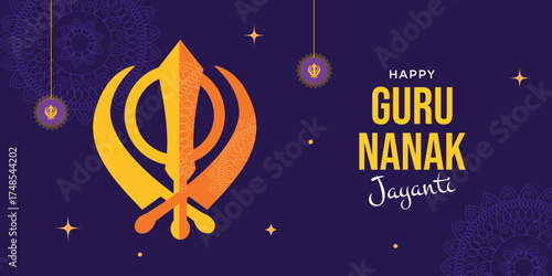 Guru Nanak Jayanti greeting banner.  Indiana celebration card.  Vector illustration