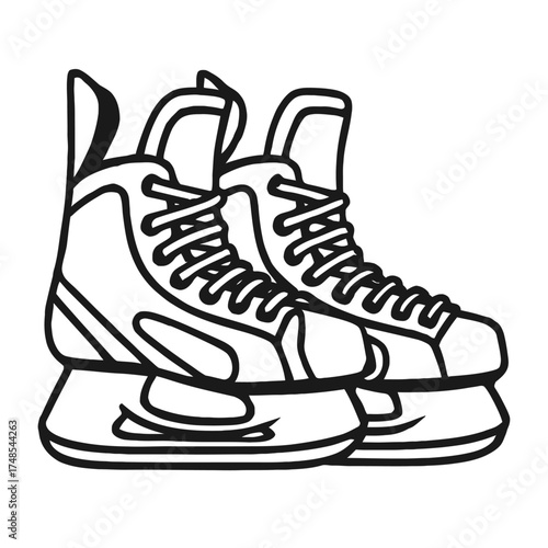 Vector outline of ice skates. Perfect for winter sports, hockey, figure skating. Features robust blades, intricate lacing. Ideal for design, web, apparel, education. Captures cold-weather fun