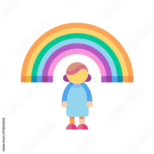 Childhood dreams a girl under a vibrant colorful rainbow