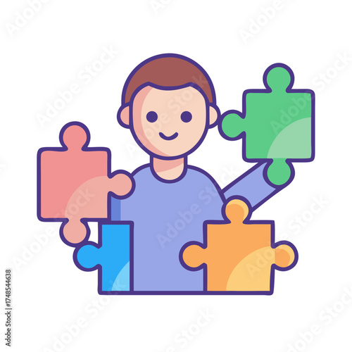Flat illustration of person holding colorful puzzle pieces