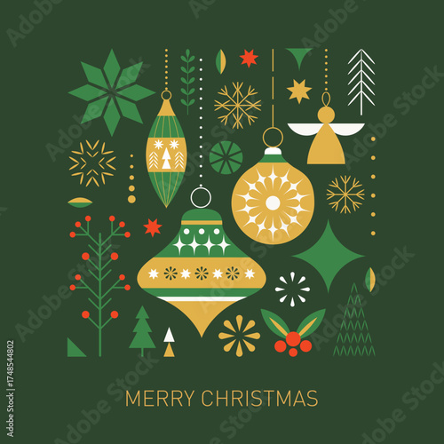 Christmas decorations, vector xmas card