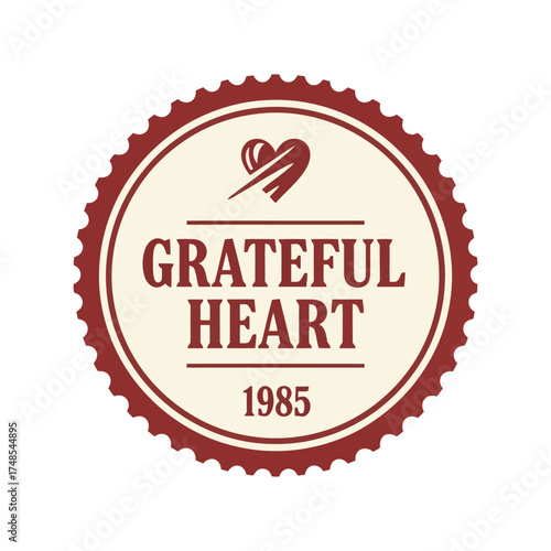 Grateful heart stamp 1985 vintage emblem award ribbon retro design element vector