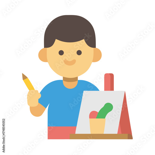 Cartoon boy artist painting a still life subject picture