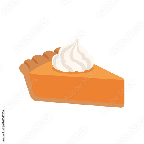 Delicious slice of pumpkin pie topped with whipped cream dessert food isolated vector