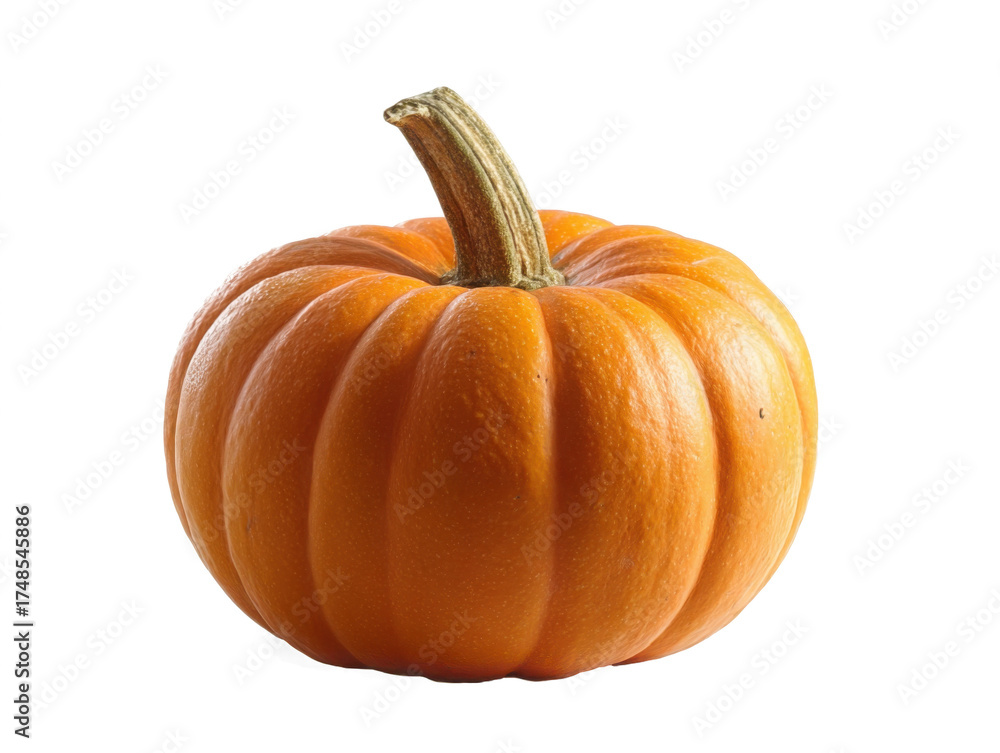 Obraz premium Single orange pumpkin isolated on white a seasonal autumn vegetable for Halloween and Thanksgiving perfect for food photography