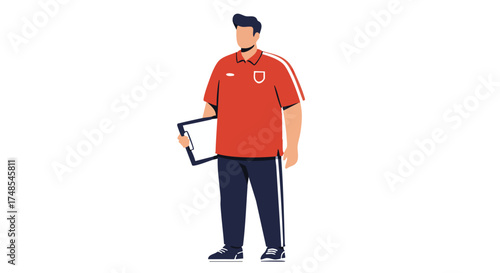 Soccer Coach Holding Clipboard.