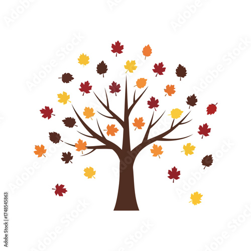 Autumn tree with falling leaves vector illustration seasonal change nature element vector