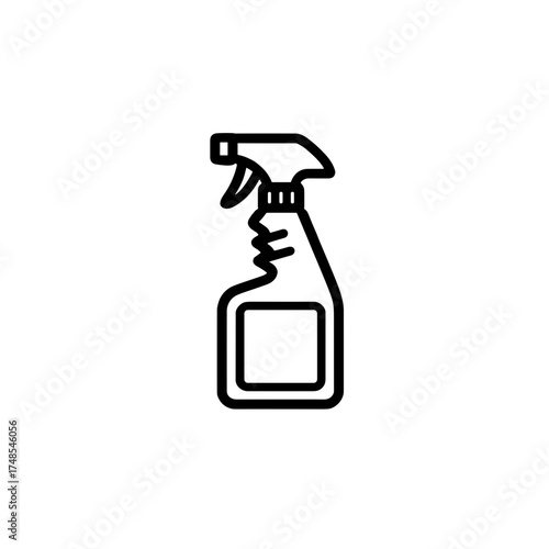 Line art spray bottle icon in black and white representing DIY cleaner with copy space
