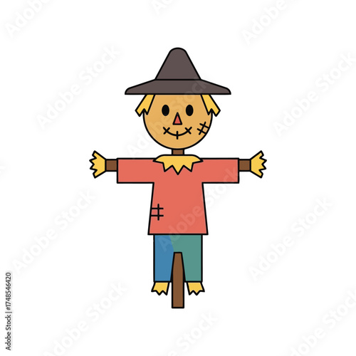 Cute scarecrow character autumn harvest farm garden decoration seasonal fall celebration vector