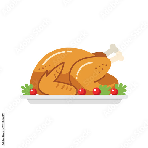 Delicious roasted turkey dinner festive holiday meal illustration celebration food thanksgiving autumn vector