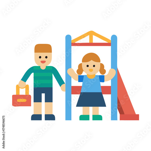 Cartoon illustration of children playing at a playground