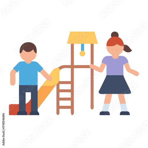 Cartoon children playing on playground equipment against black background