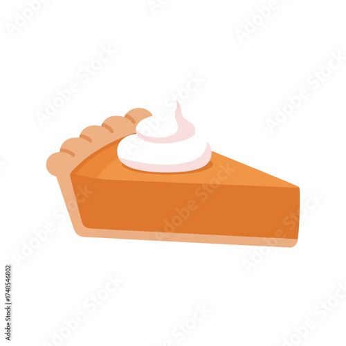 Slice of delicious pumpkin pie with whipped cream topping isolated for autumn holidays vector