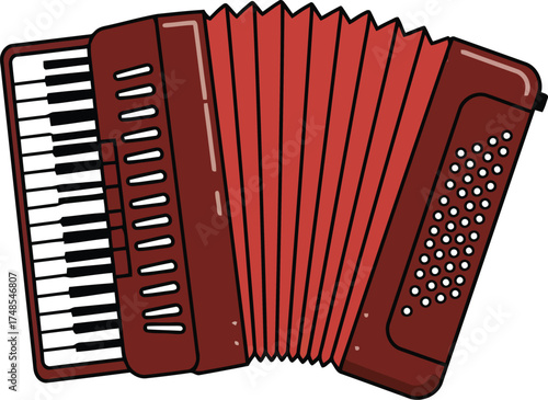 Vintage accordion musical instrument red keys bellows vector