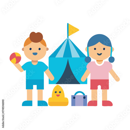 Colorful cartoon scene of kids and circus tent