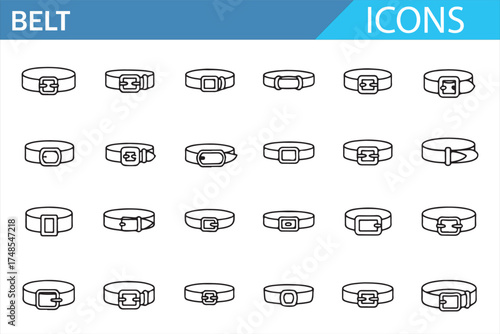 Line Art Icons of Fashion Belts with Different Buckle Styles and Designs