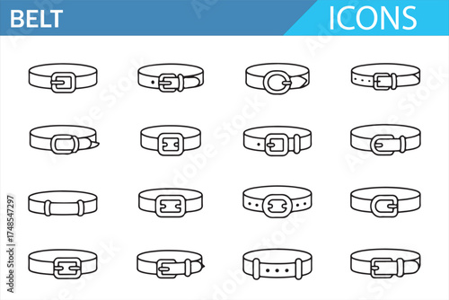 Stylish Belt Icon Set with Different Buckles for Fashion and Accessories