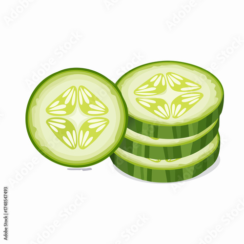 Fresh Green Cucumber Slices Stack Isolated on White Background Healthy Food Illustration