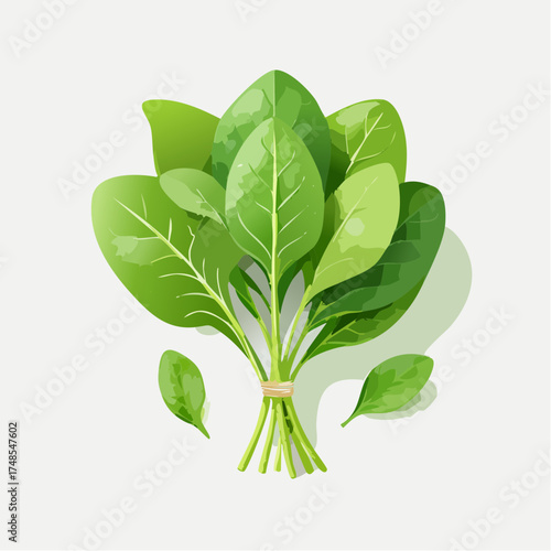 Fresh Bunch of Vibrant Green Spinach Leaves Isolated on White Background Healthy Eating Ingredient Illustration