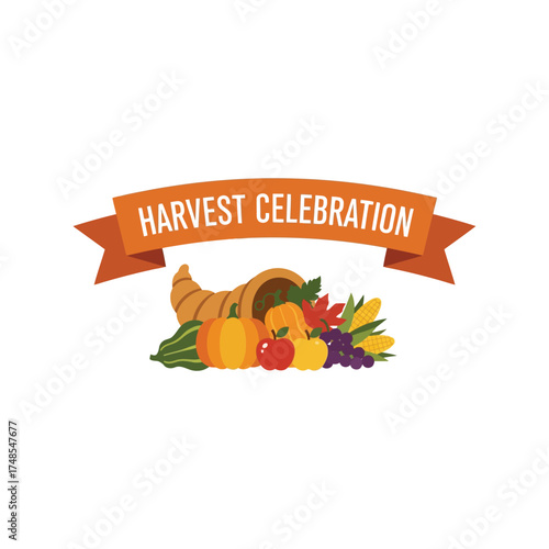 Cornucopia overflowing with autumn harvest fruits and vegetables festive thanksgiving celebration banner vector