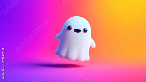 a cute 3d halloween ghost character isolated on a smooth pastel colours background 