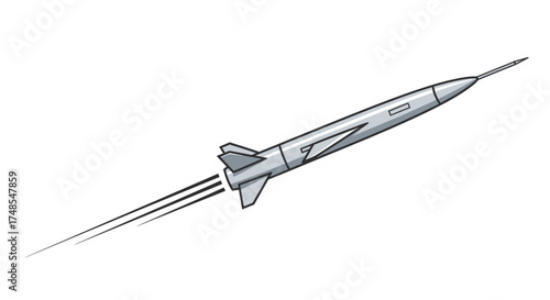 Illustration of a Sleek Silver Rocket with Exhaust Trails.
