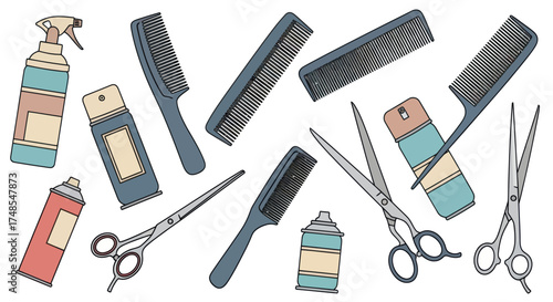 Assortment of Hairdressing Tools and Products for Styling.