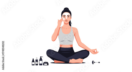 Young Woman Applying Face Mask During Skincare Routine Illustration.