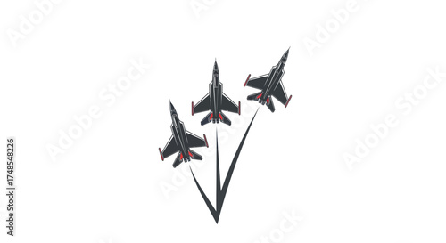 A black silhouette icon of three military fighter jets flying in a V-formation with a graphic trail.