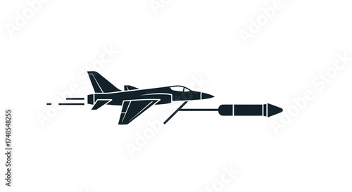 Silhouette of a Fighter Jet with Missile Vector Illustration.