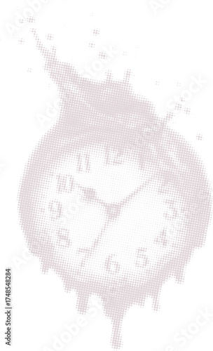 Melting Coffee Clock Halftone Graphic. Surreal Art of Time, Morning Routines, and Creative Energy.