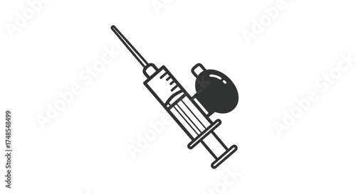 Medical Syringe with Blood Pressure Cuff Bulb Line Art.