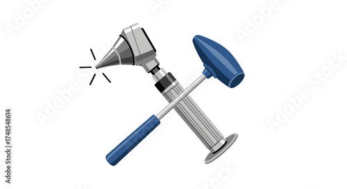 Crossed Medical Instruments: Otoscope and Neurological Reflex Hammer.